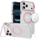 For Apple iPhone 18 Pro Max Transparent HQ Hybrid with Metallic Camera Stand Magnetic Ring Case - Pink