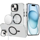 iPhone 15 Transparent HQ Hybrid with Metallic Camera Stand Magnetic Ring Case - Black
