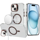 For iPhone 15 Transparent HQ Hybrid with Metallic Camera Stand Magnetic Ring Case - Desert Gold