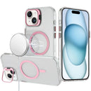 iPhone 15 Transparent HQ Hybrid with Metallic Camera Stand Magnetic Ring Case - Pink