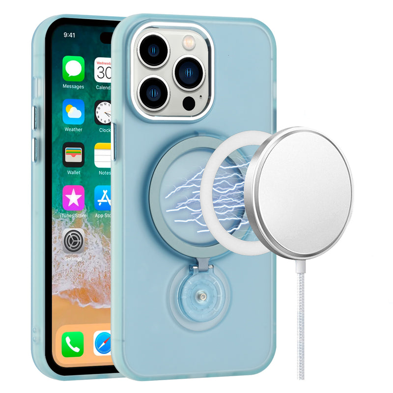 Samsung Galaxy S22 Ultra Hoop Kickstand [Magnetic Circle] HD Transparent Chrome Hybrid - Sky Blue