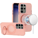 Samsung Galaxy s24 Ultra Hoop Kickstand [Magnetic Circle] HD Transparent Chrome Hybrid - Pink