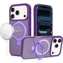 For iPhone 17 Pro Magnetic Matching Ring Stand Full Rotation Matte Hybrid - Dark Purple