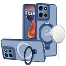 For Moto G 5G 2025/2026 - G Play 2026 - Magnetic Matching Ring Stand Full Rotation Matte Hybrid - Blue