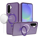For Samsung Galaxy A37 Magnetic Matching Ring Stand Full Rotation Matte Hybrid - Dark Purple