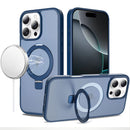 For iPhone 16 Pro Max 6.9 Magnetic Matching Ring Stand Full Rotation Matte Hybrid - Blue