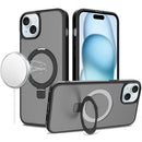 For iPhone 15 Magnetic Matching Ring Stand Full Rotation Matte Hybrid - Black