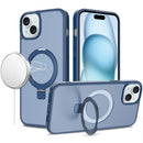 For iPhone 15 Magnetic Matching Ring Stand Full Rotation Matte Hybrid - Blue