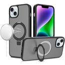 For iPhone 13/14 Magnetic Matching Ring Stand Full Rotation Matte Hybrid - Black