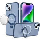 For iPhone 13/14 Magnetic Matching Ring Stand Full Rotation Matte Hybrid - Blue