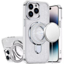 For iPhone 14 PRO MAX 6.7" Transparent Glitter Rotaional Magnetic Ring Stand HQ Hybrid - Clear
