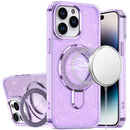 For iPhone 14 PRO MAX 6.7" Transparent Glitter Rotaional Magnetic Ring Stand HQ Hybrid - Light Purple