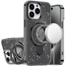 For iP15 Pro Max Transparent Glitter Rotaional Magnetic Ring Stand HQ Hybrid - Black
