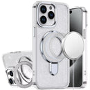 For iP15 Pro Max Transparent Glitter Rotaional Magnetic Ring Stand HQ Hybrid - Clear