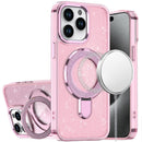 For iP15 Pro Max Transparent Glitter Rotaional Magnetic Ring Stand HQ Hybrid - Light Pink