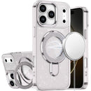 For iPhone 17 Pro Max Transparent Glitter Rotaional Magnetic Ring Stand HQ Hybrid - Clear