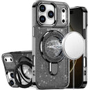 iPhone 17 Pro Transparent Glitter Rotaional Magnetic Ring Stand HQ Hybrid - Black