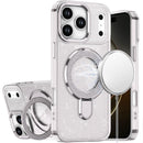 iPhone 17 Pro Transparent Glitter Rotaional Magnetic Ring Stand HQ Hybrid - Clear