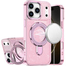 iPhone 17 Pro Transparent Glitter Rotaional Magnetic Ring Stand HQ Hybrid - Light Pink