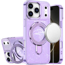 iPhone 17 Pro Transparent Glitter Rotaional Magnetic Ring Stand HQ Hybrid - Light Purple