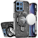 Motorola Moto G 5G 2025 Transparent Glitter Rotaional Magnetic Ring Stand HQ Hybrid - Black
