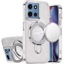 For Moto G 5G 2025/2026 - G Play 2026 - Transparent Glitter Rotaional Magnetic Ring Stand HQ Hybrid - Clear