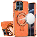 For Moto G 5G 2025/2026 / G PLAY 2026 Transparent Glitter Rotaional Magnetic Ring Stand HQ Hybrid - Cosmic Orange