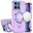 For Moto G 5G 2025/2026 - G Play 2026 - Transparent Glitter Rotaional Magnetic Ring Stand HQ Hybrid - Light Purple