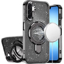 Samsung A17 5G Transparent Glitter Rotaional Magnetic Ring Stand HQ Hybrid - Black