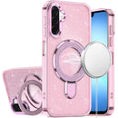 Samsung A17 5G Transparent Glitter Rotaional Magnetic Ring Stand HQ Hybrid - Light Pink