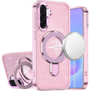 For Samsung Galaxy A57 Transparent Glitter Rotaional Magnetic Ring Stand HQ Hybrid - Light Pink