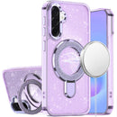 For Samsung Galaxy A57 Transparent Glitter Rotaional Magnetic Ring Stand HQ Hybrid - Light Purple