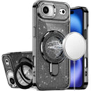 iPhone 17 Air Transparent Glitter Rotaional Magnetic Ring Stand HQ Hybrid - Black