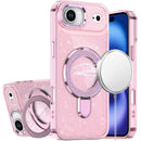 iPhone 17 Air Transparent Glitter Rotaional Magnetic Ring Stand HQ Hybrid - Light Pink