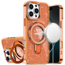 For iPhone 16 Pro Max 6.9 inch Transparent Glitter Rotaional Magnetic Ring Stand HQ Hybrid - Cosmic Orange
