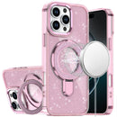 For iPhone 16 Pro Max 6.9 Transparent Glitter Rotaional Magnetic Ring Stand HQ Hybrid - Light Pink