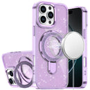 iPhone 16 Pro Max 6.9 Transparent Glitter Rotaional Magnetic Ring Stand HQ Hybrid - Light Purple