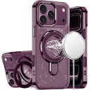 For Apple iPhone 18 Pro Transparent Glitter Rotaional Magnetic Ring Stand HQ Hybrid - Dark Cherry