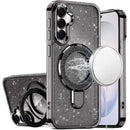 For Samsung Galaxy s26 FE Transparent Glitter Rotaional Magnetic Ring Stand HQ Hybrid - Black
