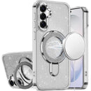 For Samsung Galaxy s26 FE Transparent Glitter Rotaional Magnetic Ring Stand HQ Hybrid - Clear