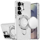 For Samsung s26 Ultra Transparent Glitter Rotaional Magnetic Ring Stand HQ Hybrid - Clear