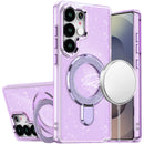 Samsung s26 Ultra Transparent Glitter Rotaional Magnetic Ring Stand HQ Hybrid - Light Purple
