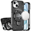 iPhone 15 Transparent Glitter Rotaional Magnetic Ring Stand HQ Hybrid - Black