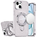 iPhone 15 Transparent Glitter Rotaional Magnetic Ring Stand HQ Hybrid - Clear