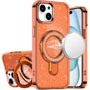 iPhone 15 Transparent Glitter Rotaional Magnetic Ring Stand HQ Hybrid - Cosmic Orange