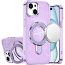iPhone 15 Transparent Glitter Rotaional Magnetic Ring Stand HQ Hybrid - Light Purple