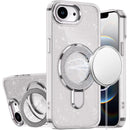 For iPhone 17E / 16E / SE4 Transparent Glitter Rotaional Magnetic Ring Stand HQ Hybrid - Clear