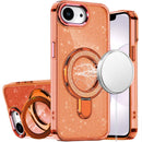 For iPhone 16E (E edition) / SE4 (2025) Transparent Glitter Rotaional Magnetic Ring Stand HQ Hybrid - Cosmic Orange
