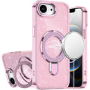 For iPhone 17E / 16E / SE4 Transparent Glitter Rotaional Magnetic Ring Stand HQ Hybrid - Light Pink