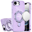 For iPhone 17E / 16E / SE4 Transparent Glitter Rotaional Magnetic Ring Stand HQ Hybrid - Light Purple